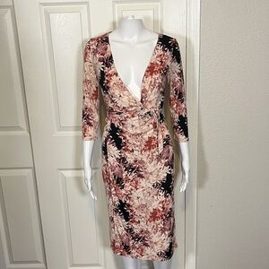 BCBGMAXAZRIA Womens Floral Vintage Y2K Cocktail Wrap Dress Medium